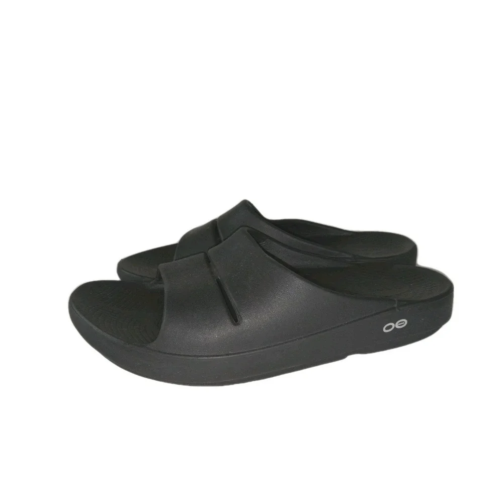 Oofos‎ Sandals Mens 8 Black H Strap Cushion Comfort Recovery Ooahh Sports Flex